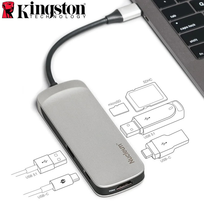 Kingston Nucleum USB C мульти-концентратор 7 в 1 HDMI type-C адаптер USB3.1 ридер Зарядка для Iphone MacBook подключение USB и Micro/SD карты