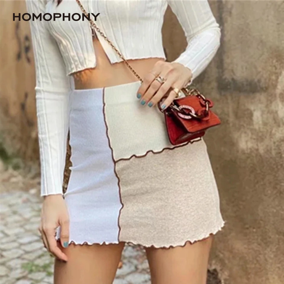 

Homophony Women Skirts Sexy High Waist Patchwork Mini Knitted Skirt Casual Bodycon Short Skirt For Summer Y2K Jupe Longue Rose