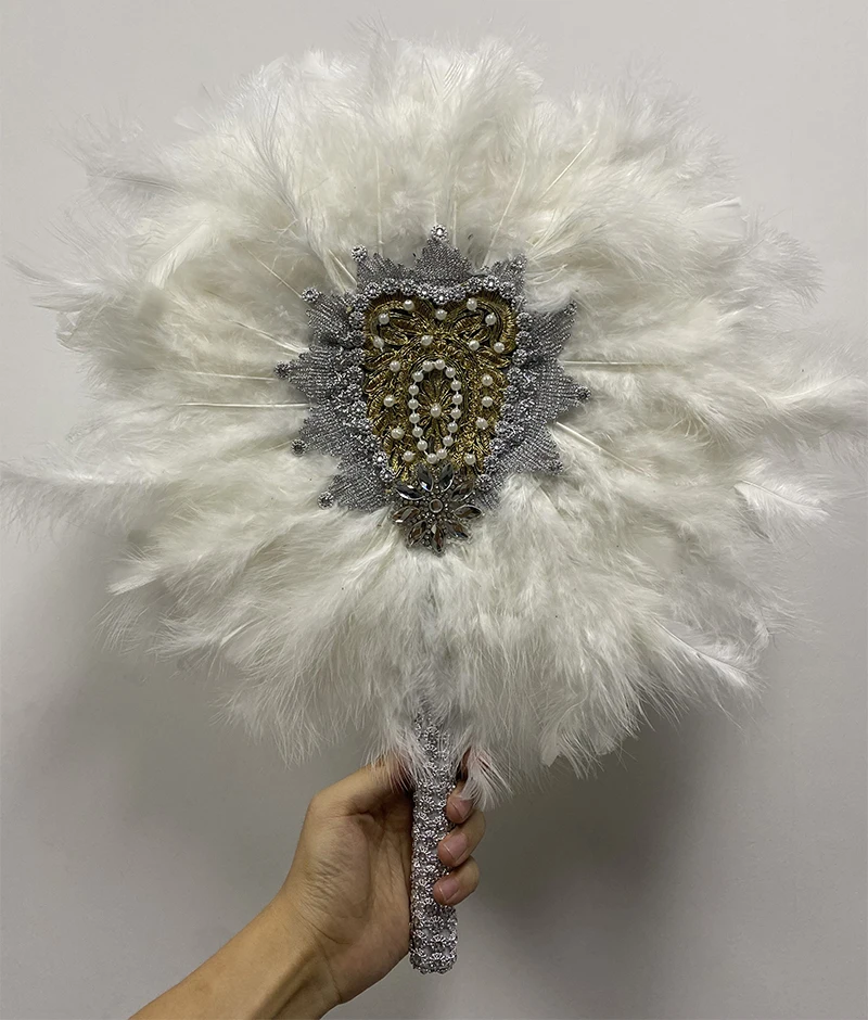 1 шт. Ручной Веер в виде перьев индейки для танцев свадебное украшение с камнями