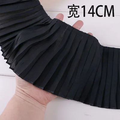 black 14cm wide 1,5 м/шт. Черный белый розовый синий плиссированные кружевные аксессуары для женской одежды юбка повязка манжеты декоративные боковые ткани SC549 - Цвет: black 14cm wide
