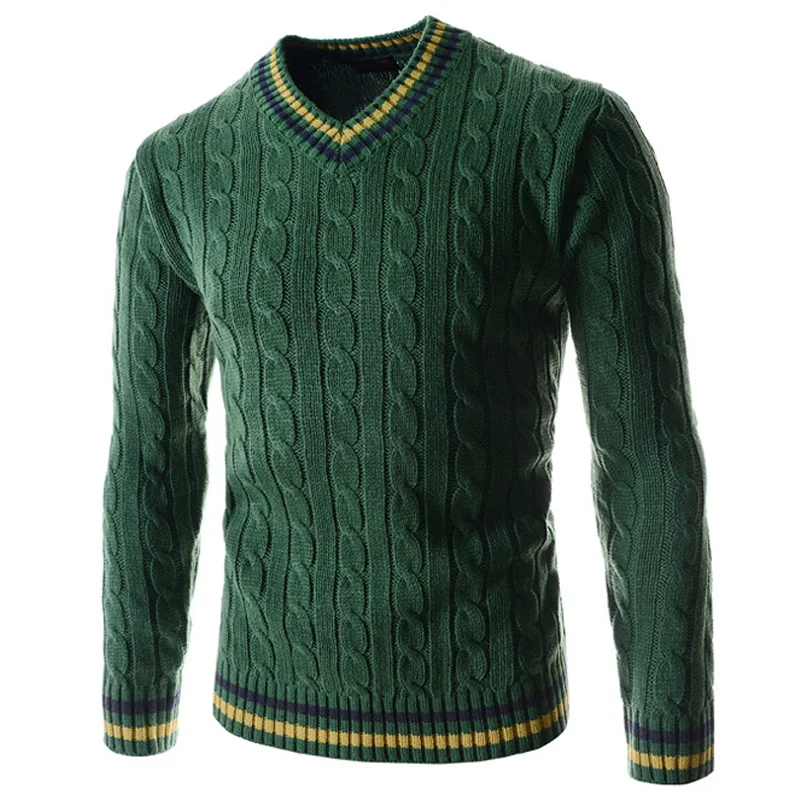 Мужской шерстяной свитер повседневный облегающий трикотажный пуловер A394