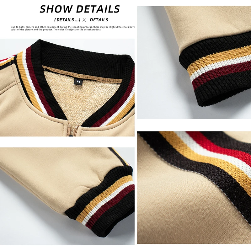 

Thick Jackets Mens Winter Fashion Baseball Bomber Coats Men Clothing Outerwear Casual Brand Khaki Black Windbreaker Fleece 4XL