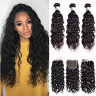 Alibele малазийские волнистые пряди с закрытием Remy волнистые человеческие волосы пряди с закрытием пучки волос 4 пряди с 4x4 кружева закрытие