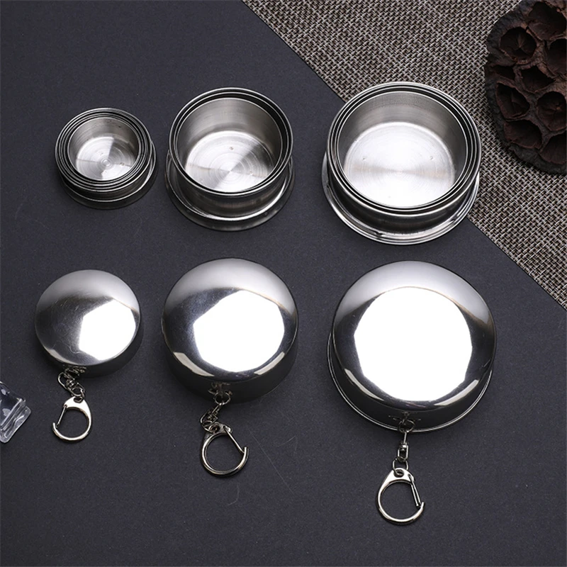 

75ML Stainless Steel Folding Cup Camping Cookware Foldable Retractable Cup Teacups Teaware Camp Utensils Tableware Folded Cup