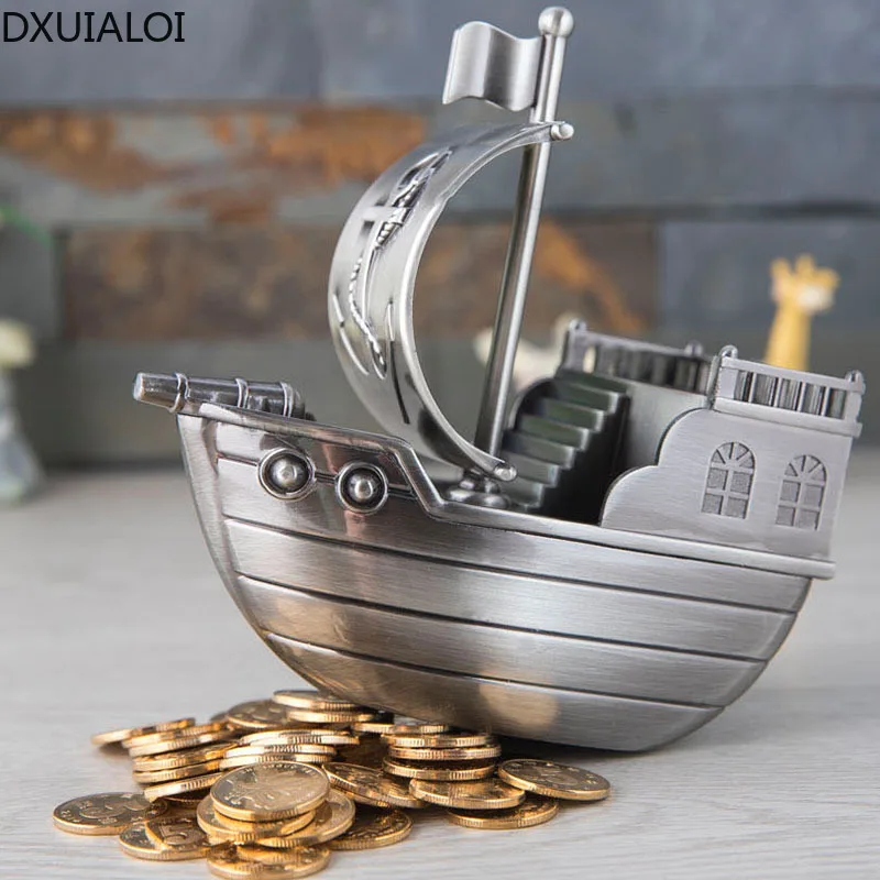 Home decoration metal European-style retro creative pirate ship piggy bank crafts ornaments children's birthday gift coin | Дом и сад