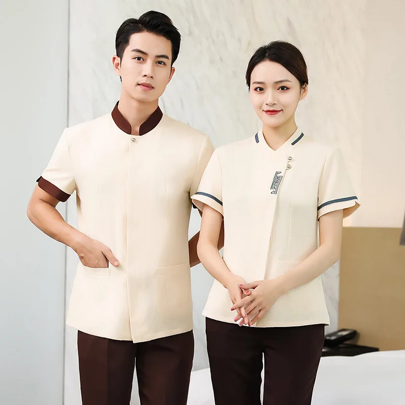 

2020 Rushed Work Clothes Uniform Short Sleeve Summer Hotel Guest Room Hospital Cleaner Aunt Property Overalls Women's Suit Thin