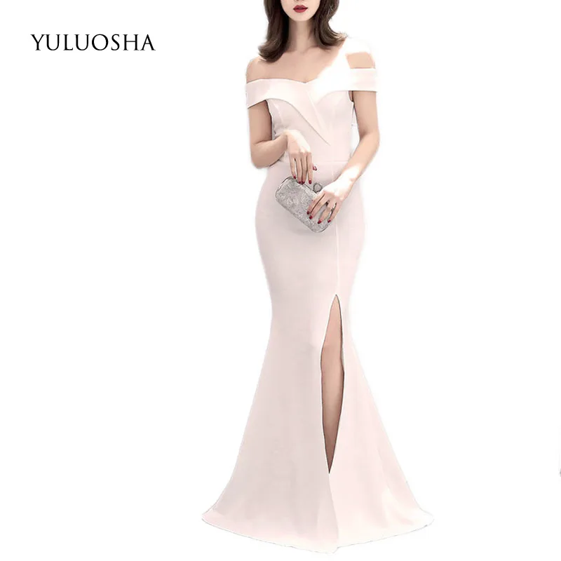 Сексуальное платье YULUOSHA с вырезом лодочкой и открытыми плечами приталенное