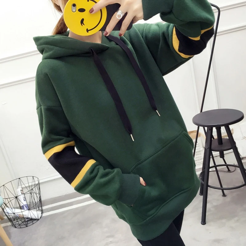 

Women Sweatshirts Elegant Color Block Striped Pullovers Tops Hooded Sweatshirt Autumn Hoodies Female Clothing coats