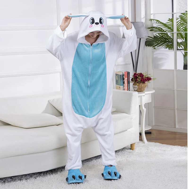 Animal Pajamas Bunny Kigurumi One-Piece Pijamas Zippers Rabbit Onesie For Adult Flannel Bodysuit Cosplay Costume Halloween Party |
