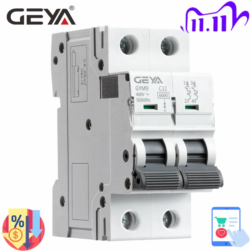 Мини автоматический выключатель GEYA GYM9 2P 6KA с разрывной емкостью MCB на Din рейке 6A 63A