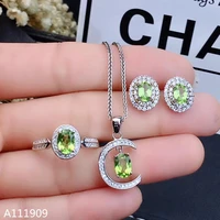 kjjeaxcmy boutique jewelry 925 sterling silver inlaid natural peridot ring earring necklace womens set support test fine