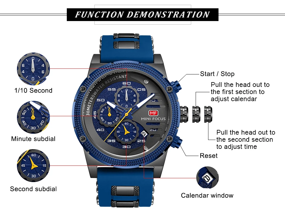 MINI FOCUS quartzhorloge voor heren Waterdicht_voghion.com