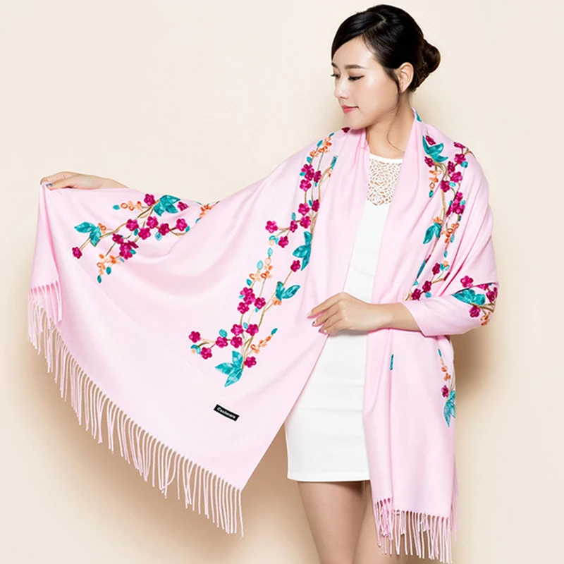 Multicolor cheongsam shawl national style embroidery ten miles peach blossom photo scarf women sunscreen warm dual hair |