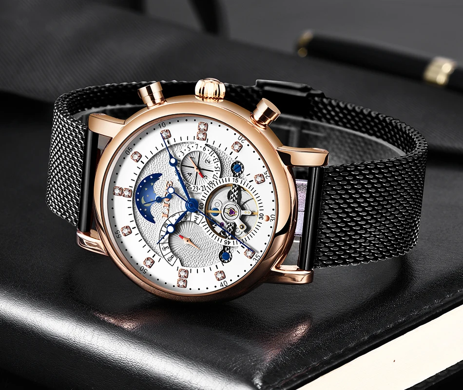 LIGE, подарок, мужские часы, брендовые, Роскошные, модные, Tourbillon, автоматические механические часы, мужские часы из нержавеющей стали, Relogio Masculino