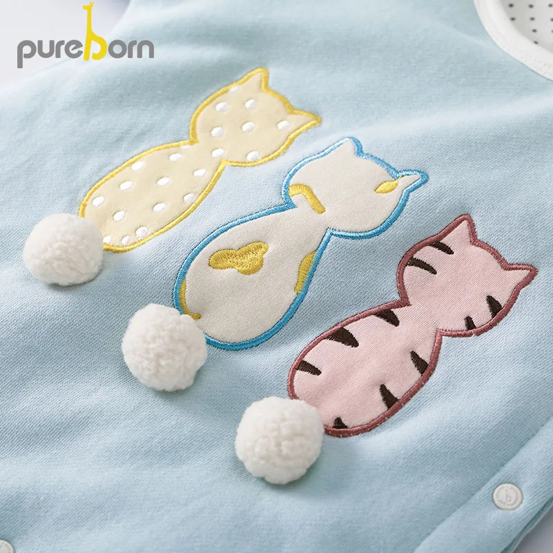 Pureborn/Одежда для новорожденных; комбинезон с рисунком кота; хлопковый Рождественский костюм с подкладкой для маленьких мальчиков и девочек; зимняя одежда
