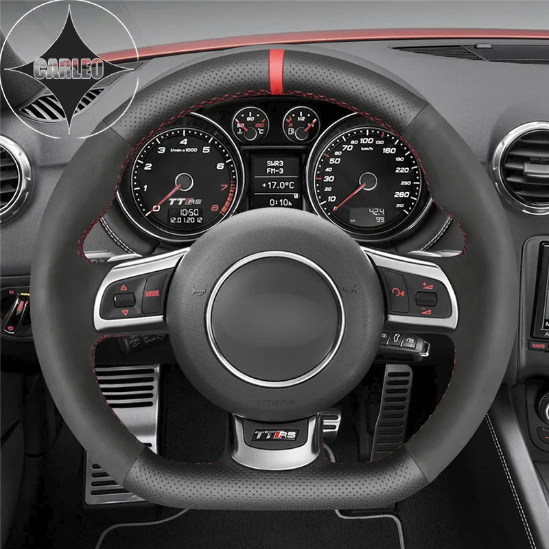 

Car Steering Wheel Cover for Audi TT RS 8J 2009-2014 RS3 8P Sportback 2013 Genuine Black Leather Stitching Customized Holder