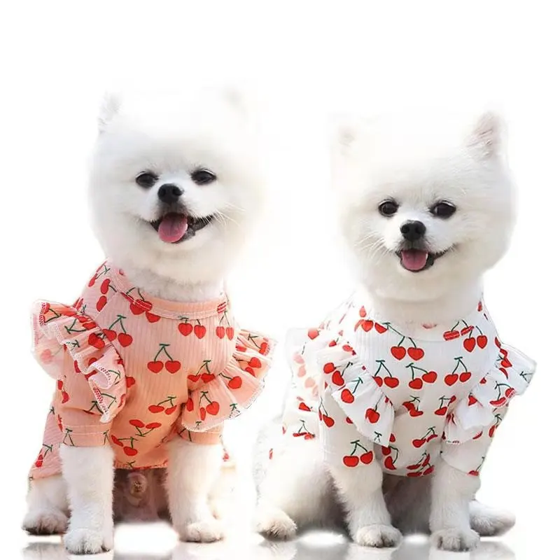 

Cherry Style Polyester Spring Summer Dog Clothes Small Medium Teddy Pomeranian Puppy Kitten Cat Clothing 4 Size For Pet Clothing