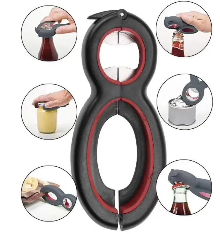 

6 in 1 Multi Function Twist Bottle Opener, All in One Jar 8 shaped Gripper Can Wine Beer Lid Twist Off Jar Opener Claw