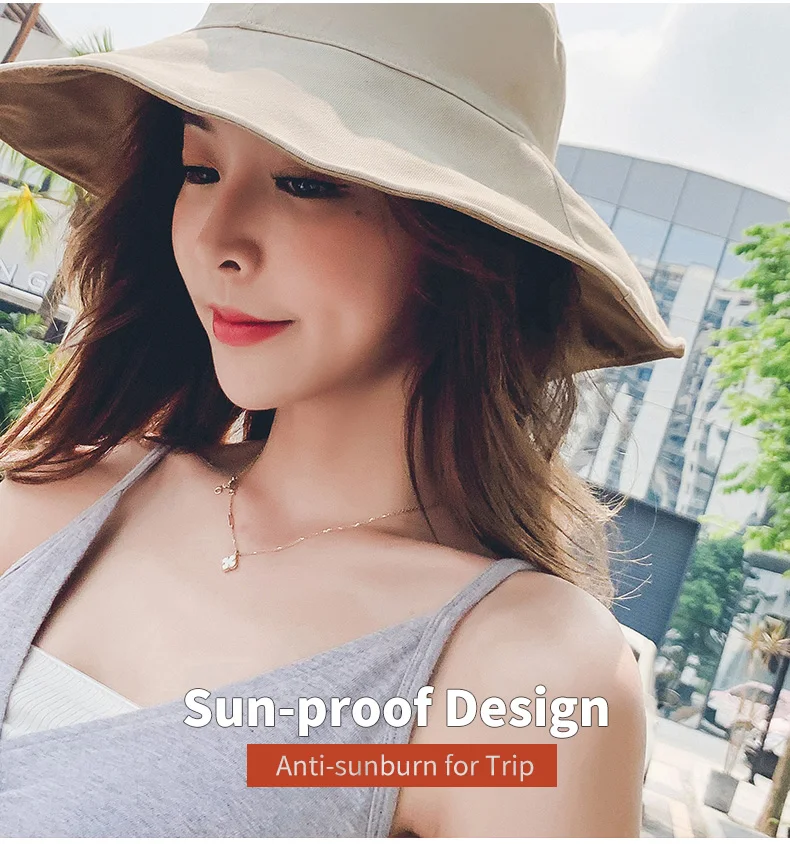 Wide Brim Cotton Bucket Hat Reversible for Women Summer Hiking Anti-sunburn White Fisherman Caps Ladies Fashion Pink Bucket Hat