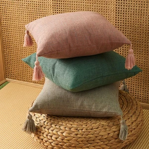 Home Simple Art Style Square Pillow Cushion Cover Without Core Home Decorative Pure Color Cotton Hem