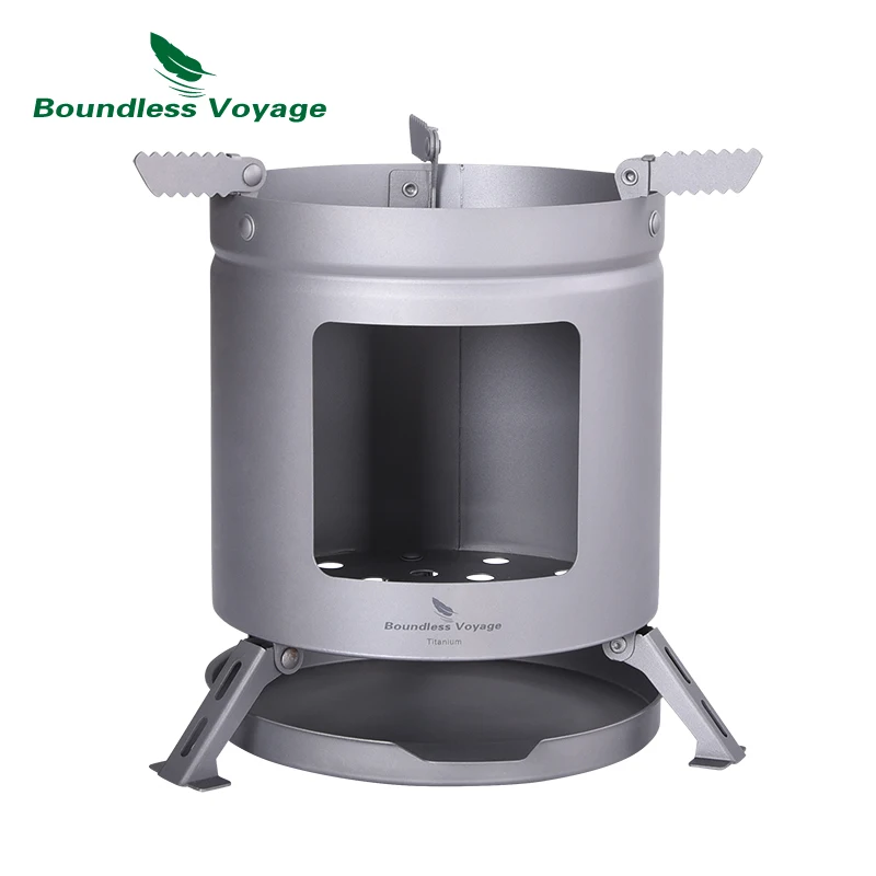 

Boundless Voyage Camping Titanium Wood Stove With Folding Pot Stands Outdoor Hiking Climbing Portable Ultralight Burner