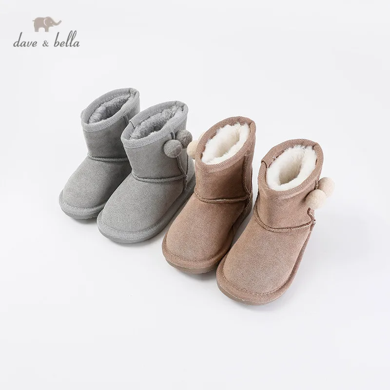 

DBS14416 Dave Bella/зимние модные однотонные ботинки унисекс; Детская кожаная обувь; Высококачественные ботинки для мальчиков и девочек; Кожаная об...