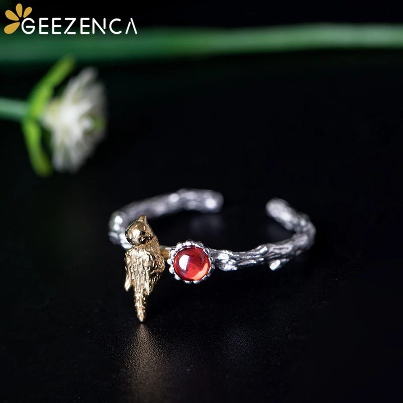 Женское Открытое кольцо с гранатом и птицей ювелирное изделие ручной работы из