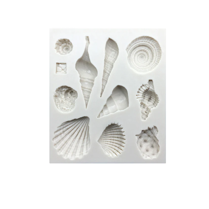 Molde de silicona con conchas para decoraci&oacute;n de pasteles, herramientas para hornear Fondant, galletas, magdalenas, Chocolate, venta al por mayor, 10 unids/lote-1