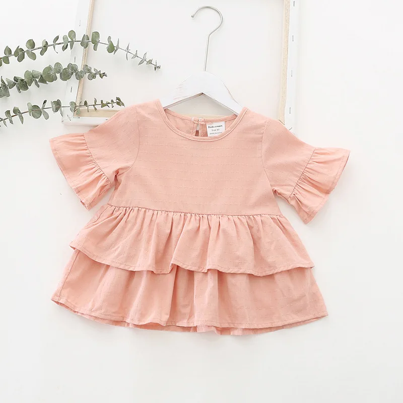 

Cute Doll Shirt children's Beautiful Cotton Blouse 2021 Spring Summer New Sweet Round Neck Half Sleeve Girl Princess Ruffle Top