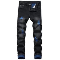 mens ripped jeans autumn designer slim fit black blue denim pants male jeans distressed destroyed trousers pantalones hombre