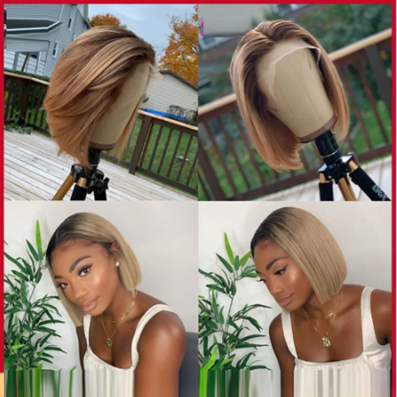 Парик из человеческих волос с Омбре короткий парик коричневым медом светлые