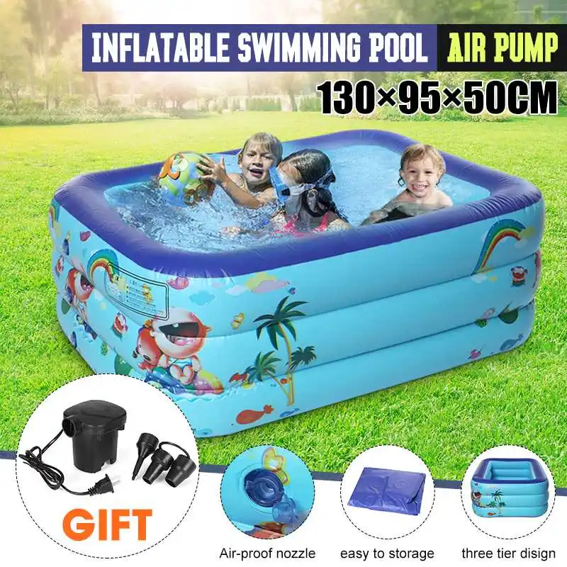 

HOT 130x95x50cm High Quality Inflatable Kids Pool Thickened Family Swimming Pool Padding Pool Outdoor Water Play Pool