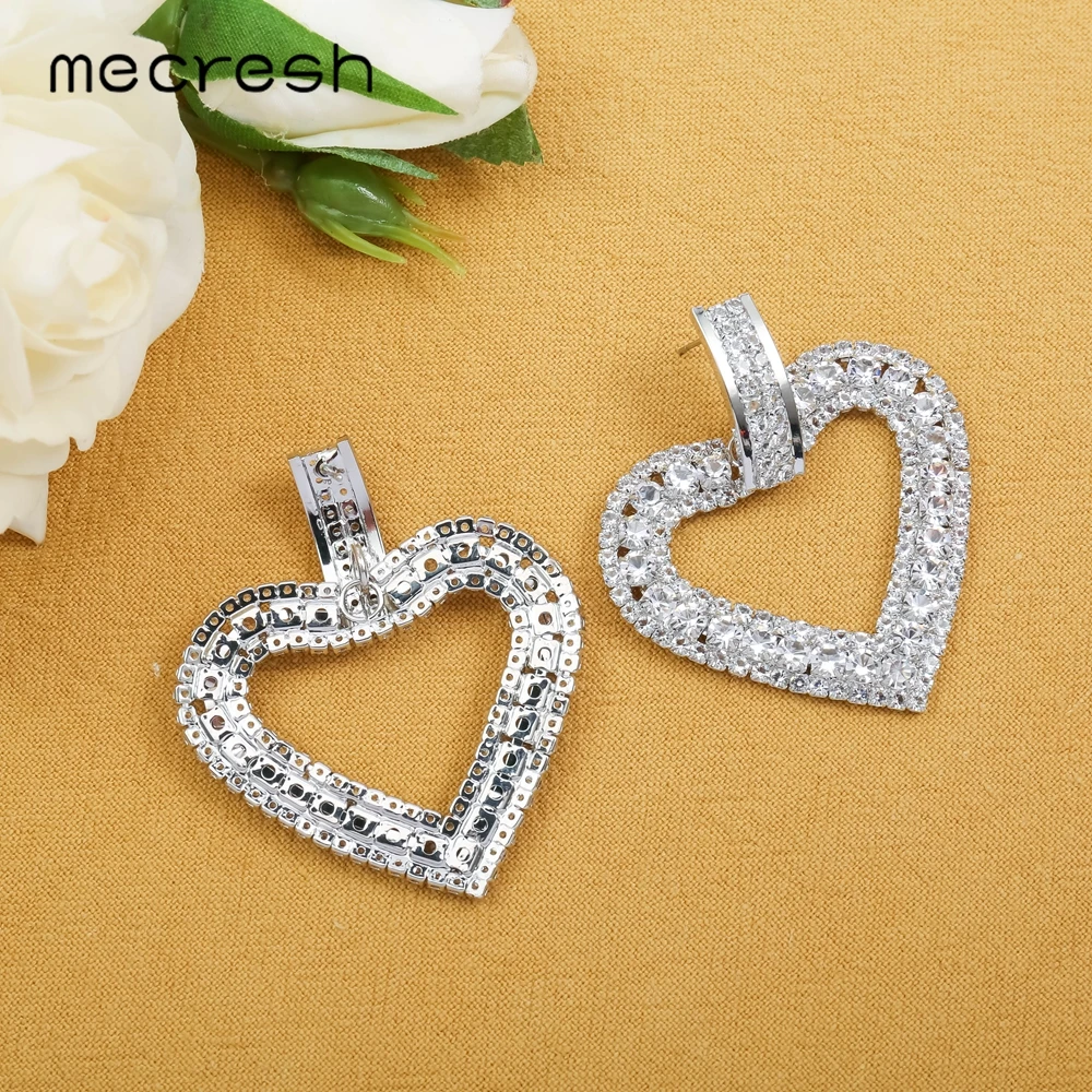 Mecresh милые свадебные висячие серьги в форме сердца золотого цвета стразы женские