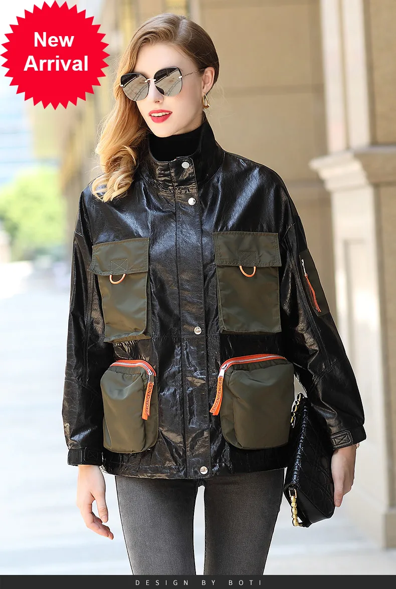 

2020 fashion sheepskin casual outdoor windbreaker coat tooling style personalized leather leather coat