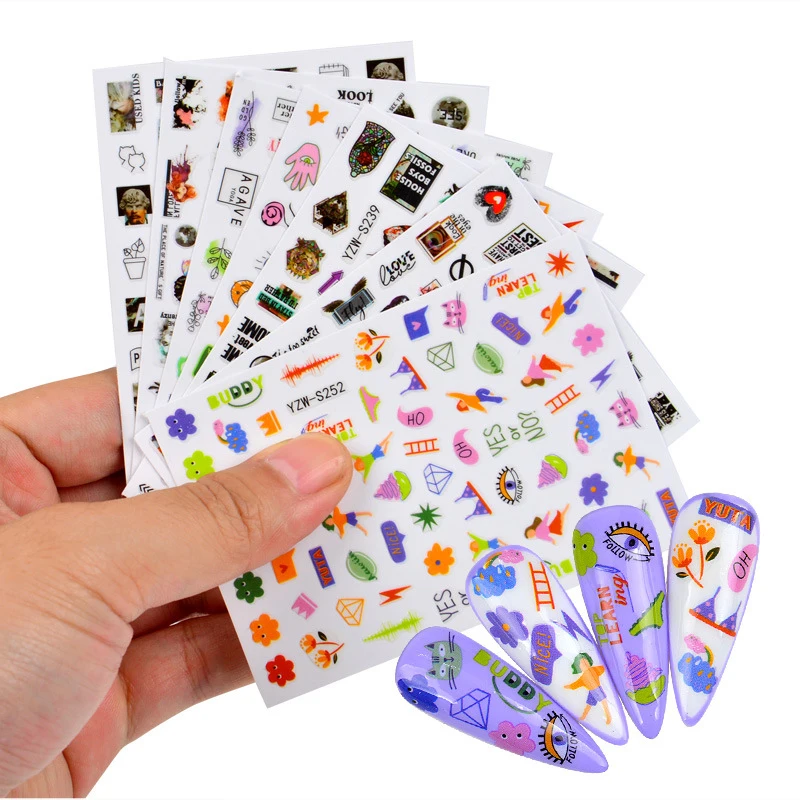 

Nails Abstract Face Mix Patterns Sliders Manicure Decal Self Adhesive Nail Art Decoration 3D DIY Plaster Statue Stickers Hot