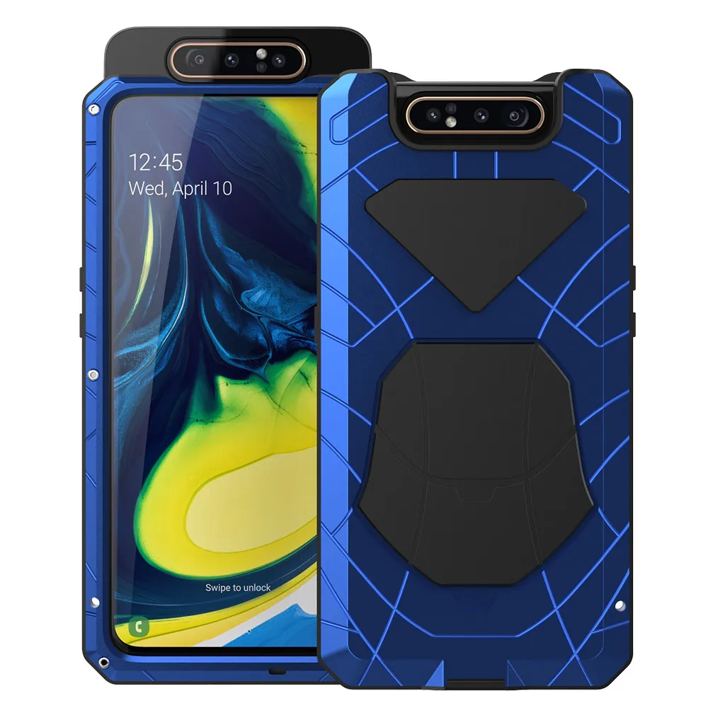 Для samsung Galaxy A80 твердый корпус для телефона Алюминиевый металлический корпус Закаленное стекло Защитная крышка для экрана сверхмощная Защитная крышка - Цвет: blue
