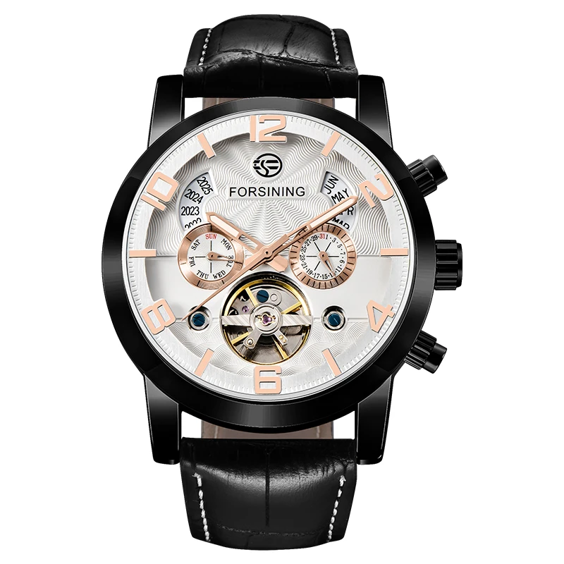 

FORSINING Sports Automatic Watch Men Black Leather Strap Mechanical Mens Watches Top Brand Luxury Calendar Bussniess Wristwatche
