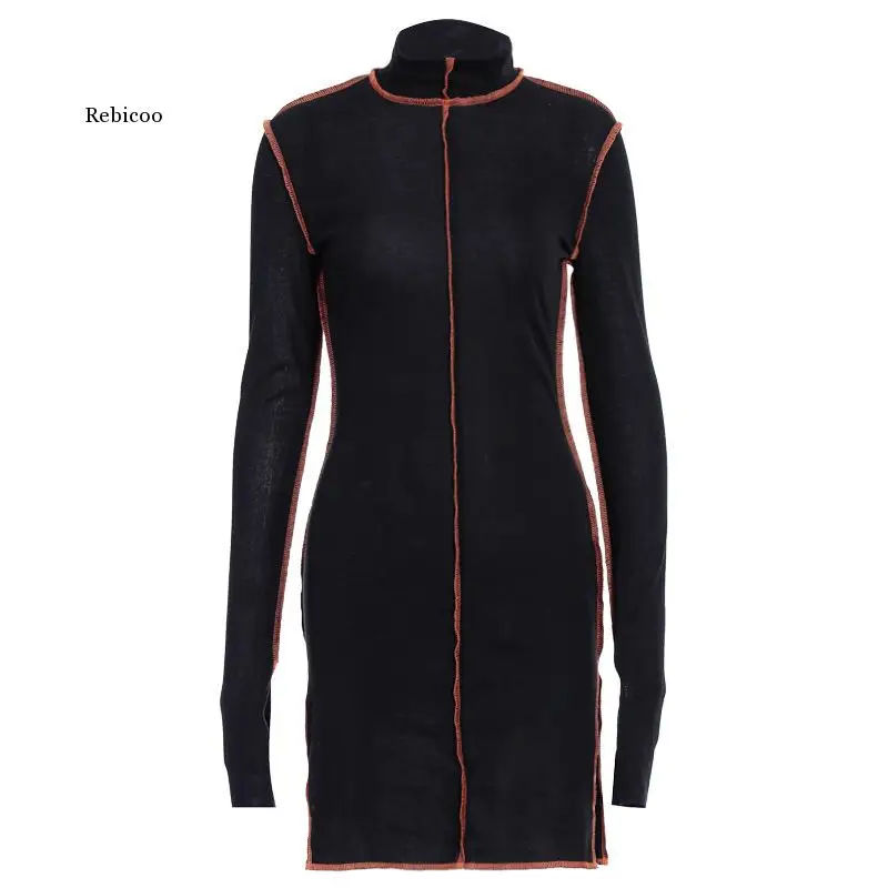 

Side Slit Patchwork Women Casual Dresses Long Sleeve Athleisure Fashion Bodycon Mini Dress Slim Sporty Clothing