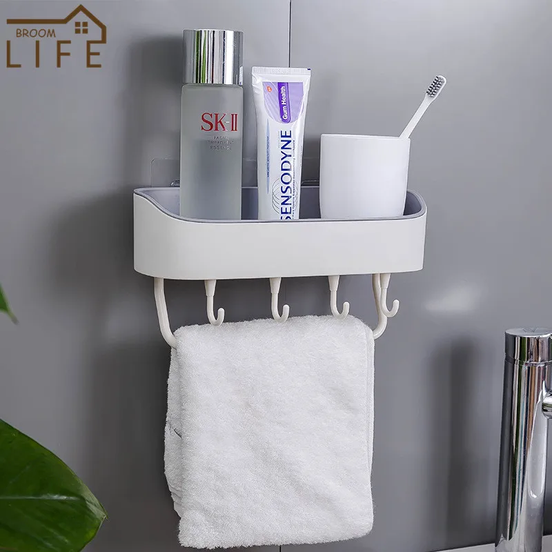 bathroom storage rack shelf with hooks towel holders shampoo bars shower shelf kitchen wall organizer rack bathroom accessories free global shipping
