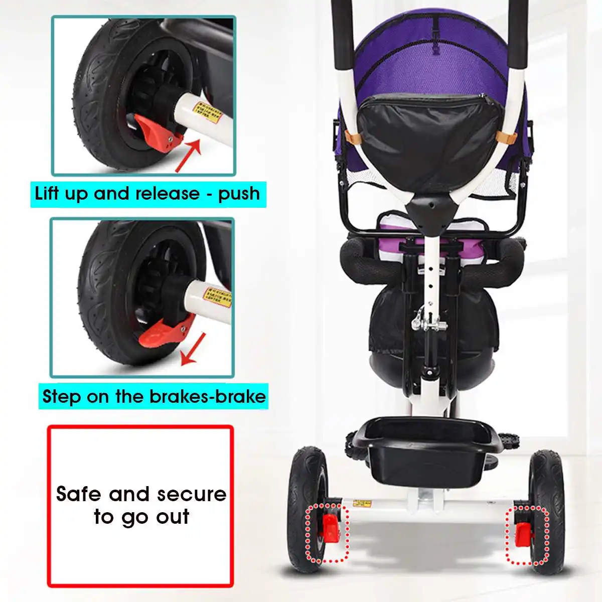 

Baby Carriage Baby Stroller 3 in 1 Children Child Tricycle Bike Tour Bus Touring Car Small Boy Kindergarten Sun Rain Cover