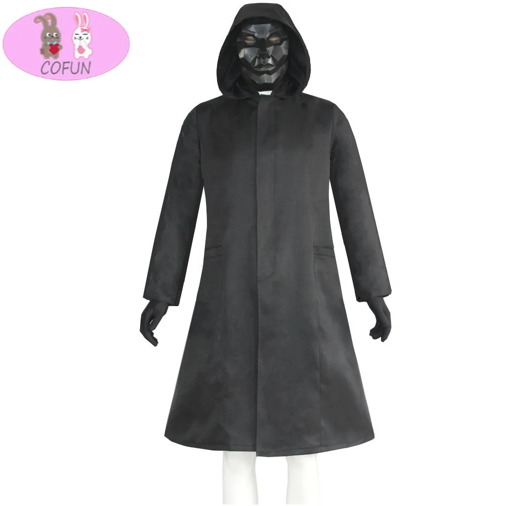 

COFUN игра кальмар Косплей Плащ босс тренчкот перчатки Lee Byunghun TV искусственное черное пальто унисекс