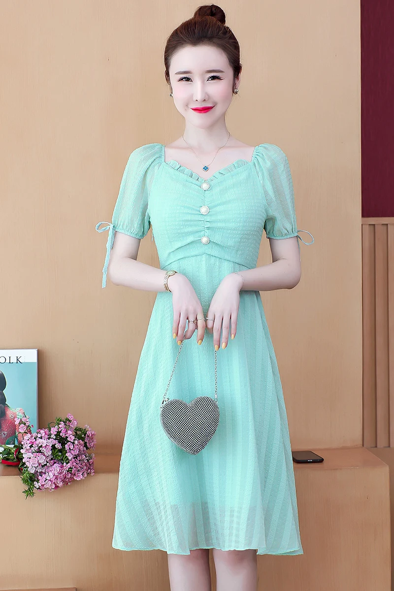 

COIGARSAM 5XL Plus Size Chiffon Women one-piece dress korean Summer Plaid Dresses 9122
