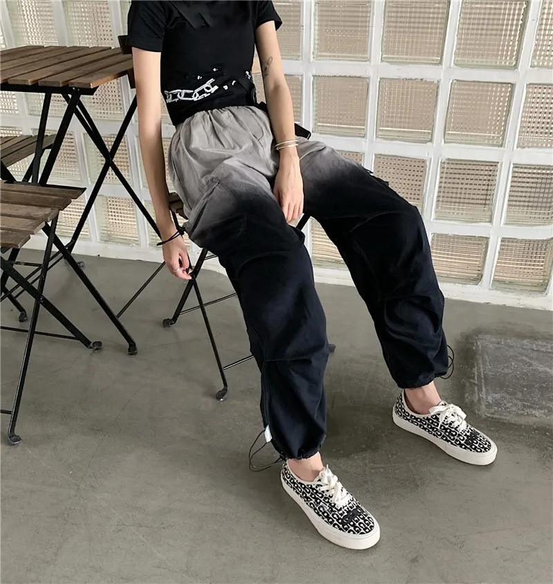 

Harajpoo Women Pants 2021 Spring Autumn Korean INS All-match Gradient Color High-Waist Loose-Fitting Casual Wide-Leg Trousers