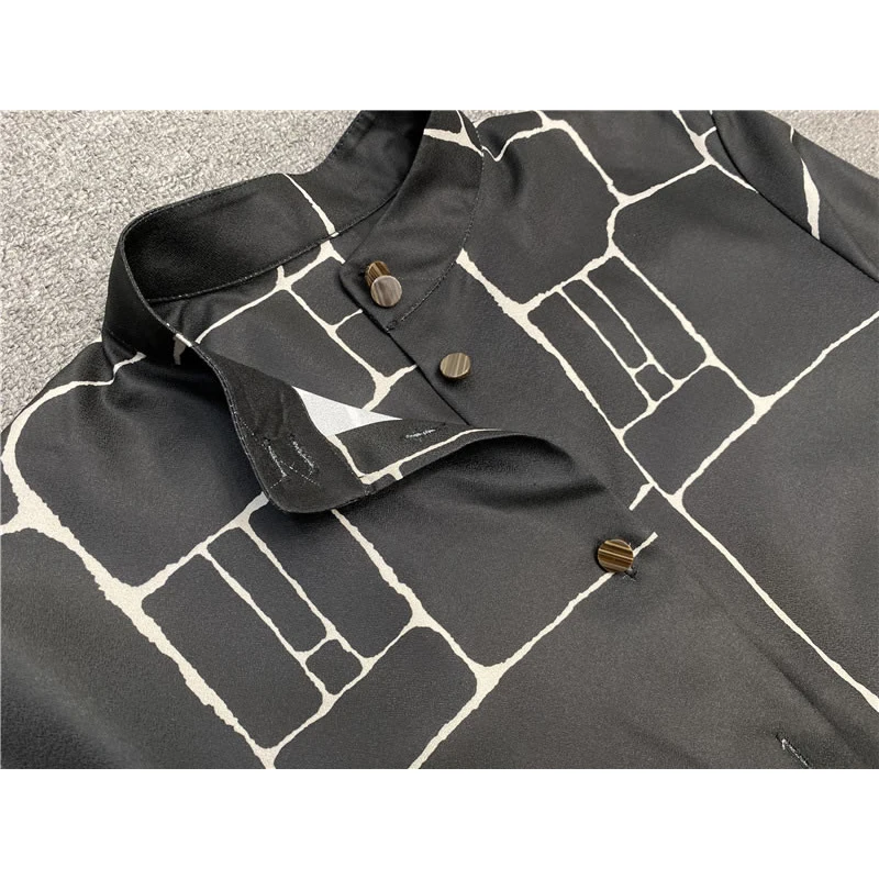 

XITAO Irregular Line Print Dress Women Casual Temperament Turn-down Collar Single Breasted Slit Hem 2021 Summer New WMD0169