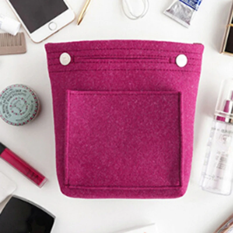 

Women Portable Makeup Bag Felt Fabric Insert Handbag Cosmetics Organizer Travel Inner Purse Portable Cosmetic Bags
