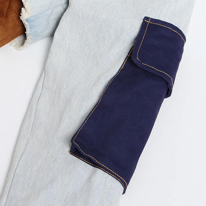 

Nice Pop Fashion Turndown Collar Denim Bomber Jacket Women Splicing Lamb Wool Pocket Winter Thickened Loose Short Coat Outwear