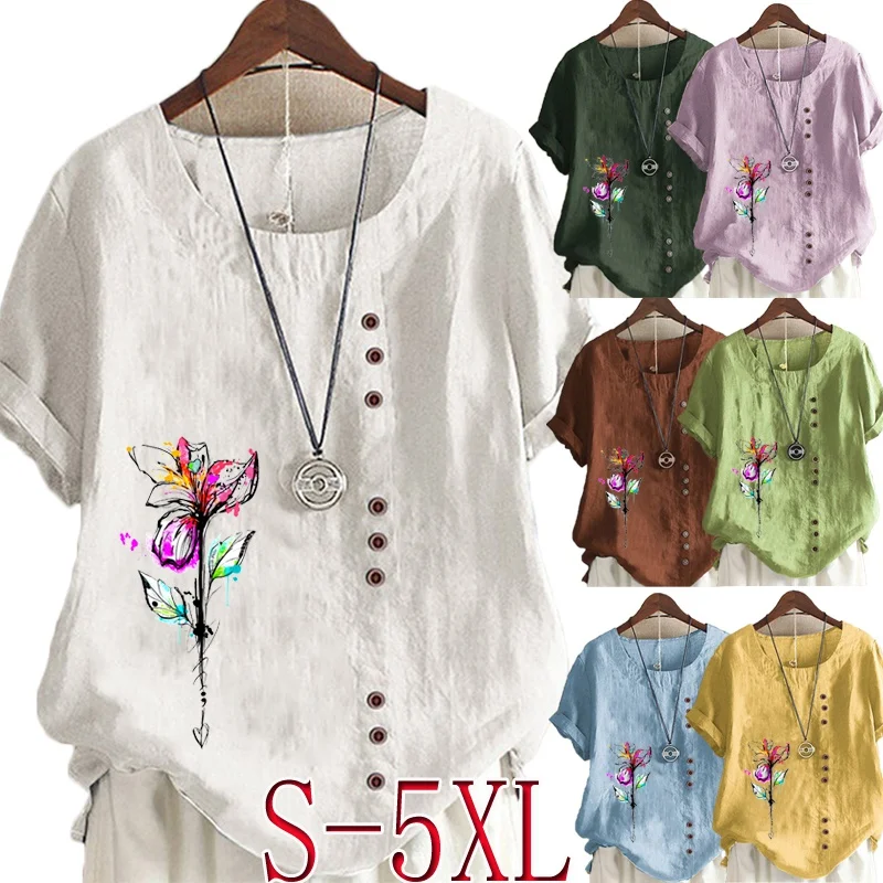 

Новые женские летние повседневные свободные футболки с принтом перьев, винтажная блузка с круглым вырезом и коротким рукавом