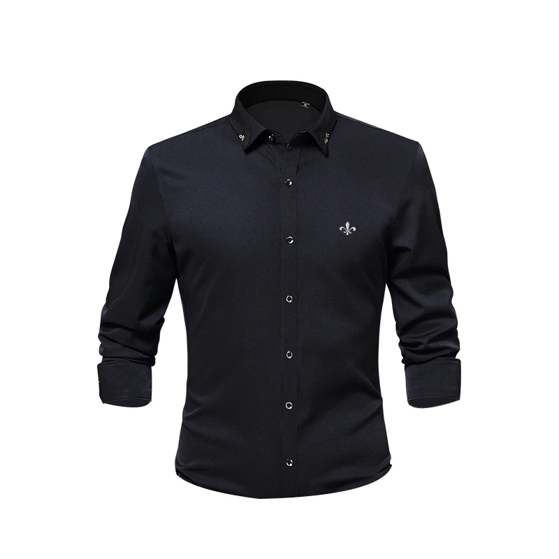 DCZ1701-BLACK Против морщин и нежелезной моды Blusa Camisa Social Masculina Dudalina с длинным рукавом Slim Fit рубашка мужская Цветочная одежда белая мужская - Цвет: DCZ1701-BLACK