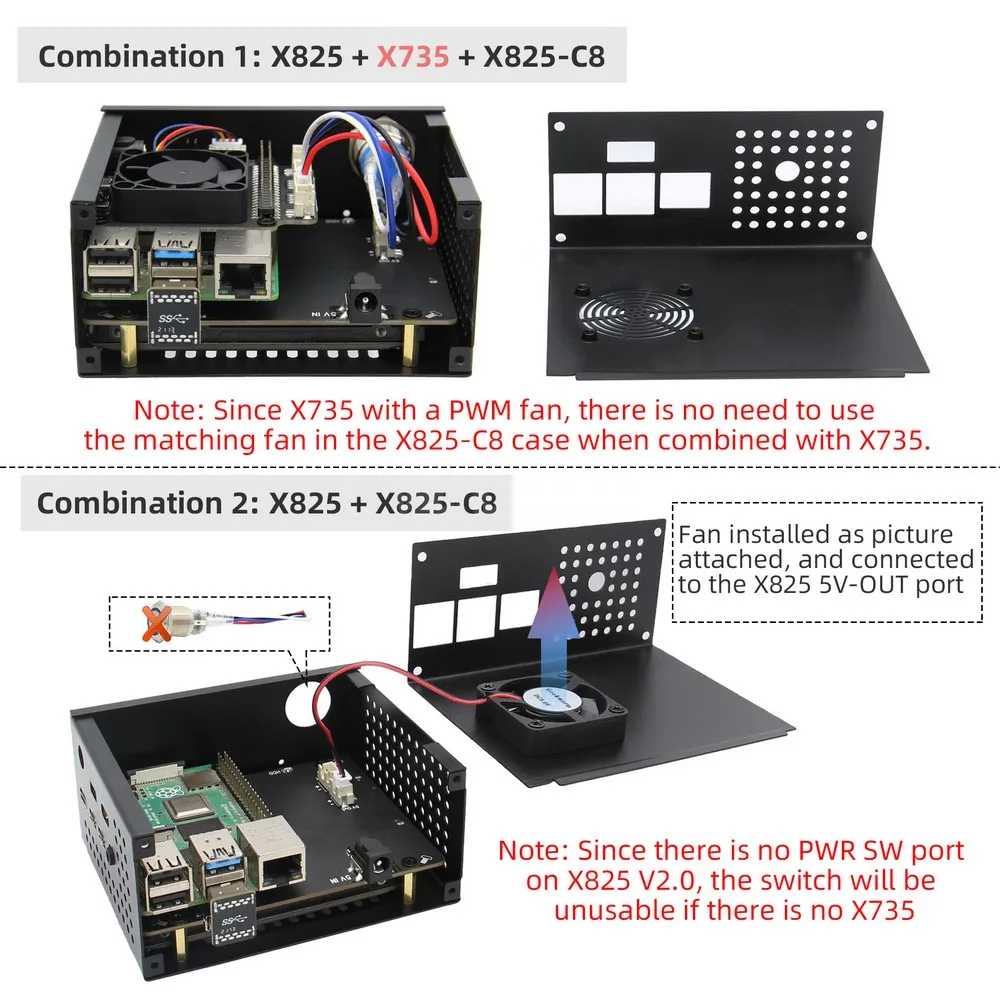 Чехол Geekworm Raspberry Pi X825-C8 (X825 V2.0) + выключатель питания охлаждающий вентилятор
