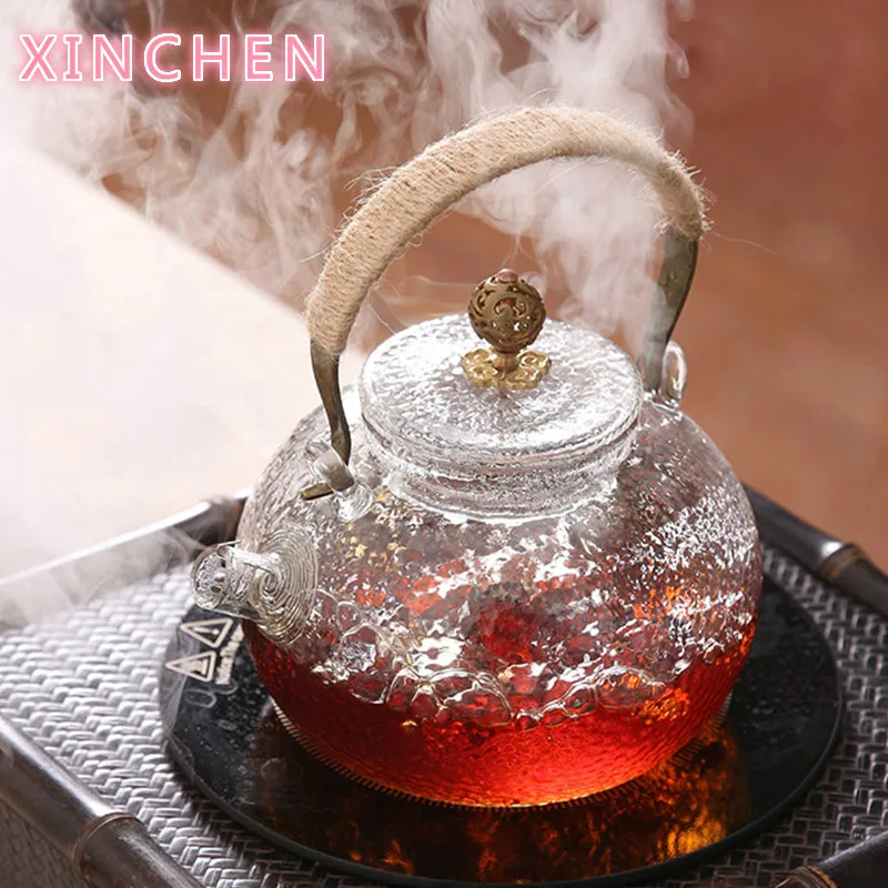 

700ml Heat Resistant Borosilica Glass Teapot With Copper Handle Lid Japanese Style Heated Container Coffee Tea Maker Pot